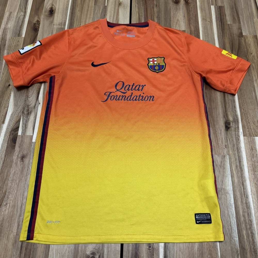 Nike FC Barcelona Jersey Boys XL Orange‎ Yellow Qatar Foundation Soccer 2012-13